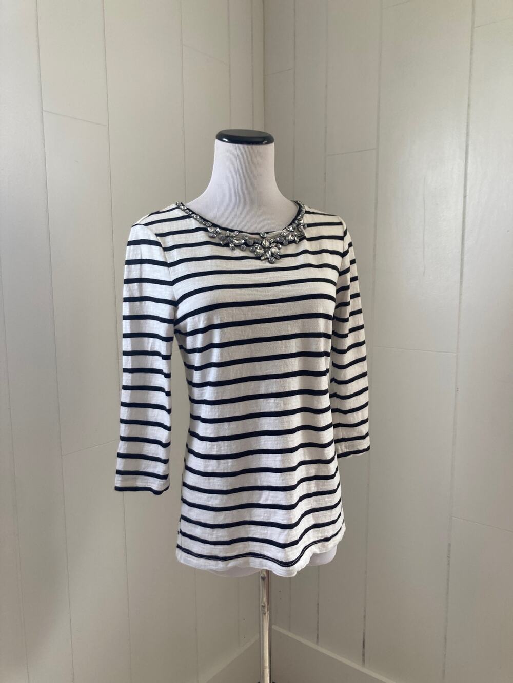Crown & Ivy Striped Bejeweled Pullover Top, Size SP